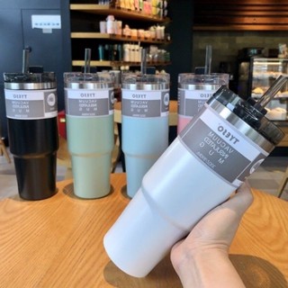 臺灣現貨 🚚24H出貨吸管保溫杯 冰霸杯 304不鏽鋼 保溫杯 大容量 890ml 保冷杯 車用咖啡杯 吸管杯 隨行杯