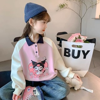 【BXH】100-160CM 秋冬新款女大童長袖上衣，洋氣卡通字母polo領長袖大學T，中大童上衣