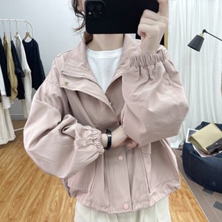 風衣外套女 美拉德工裝夾克外套女小眾寬鬆立領設計感韓版百搭上衣女純棉爆款