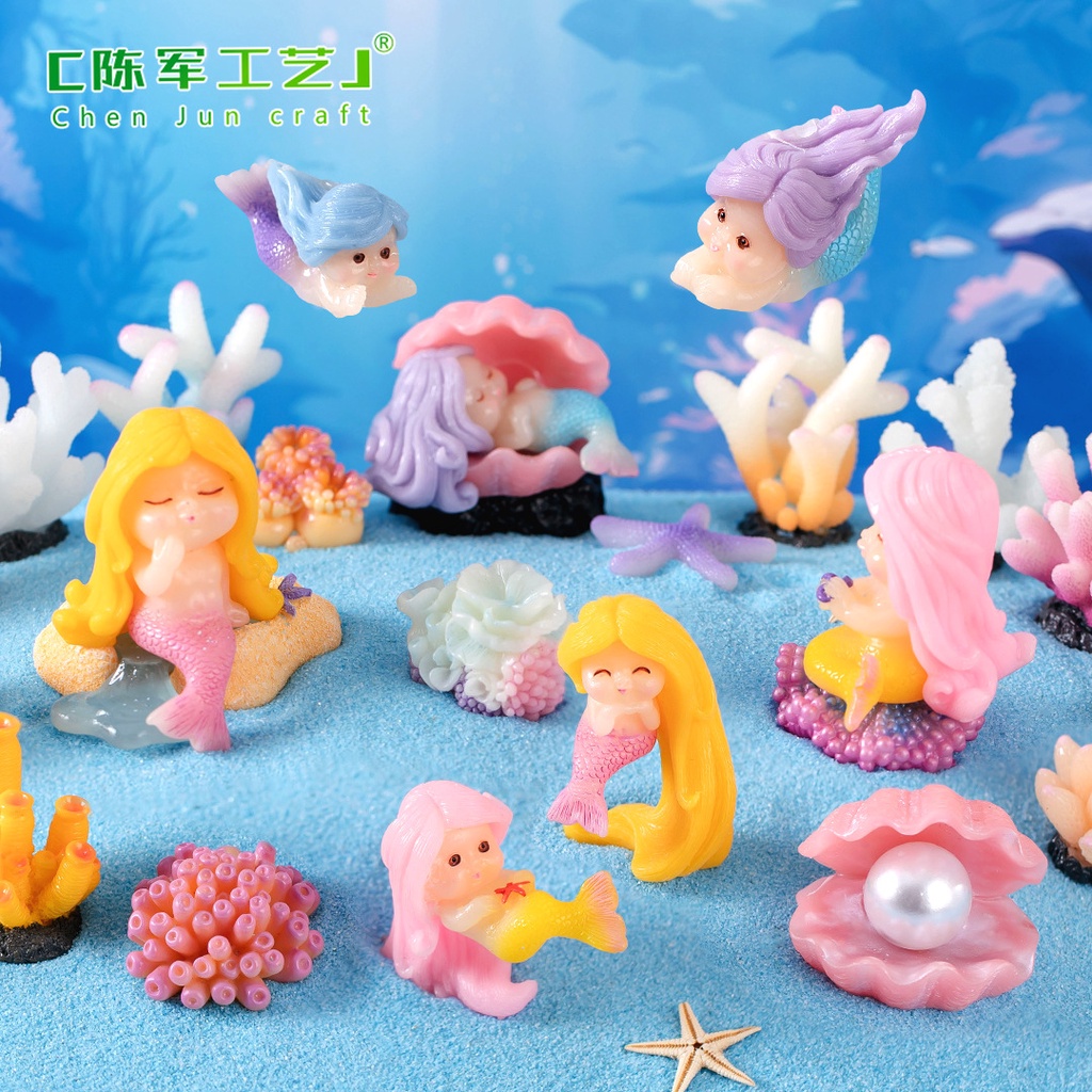 微景觀創意可愛珊瑚美人魚公仔海洋魚缸造景裝飾品配件迷你小擺件