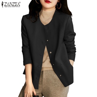 Zanzea 女式韓版休閒圓領長袖寬鬆夾克