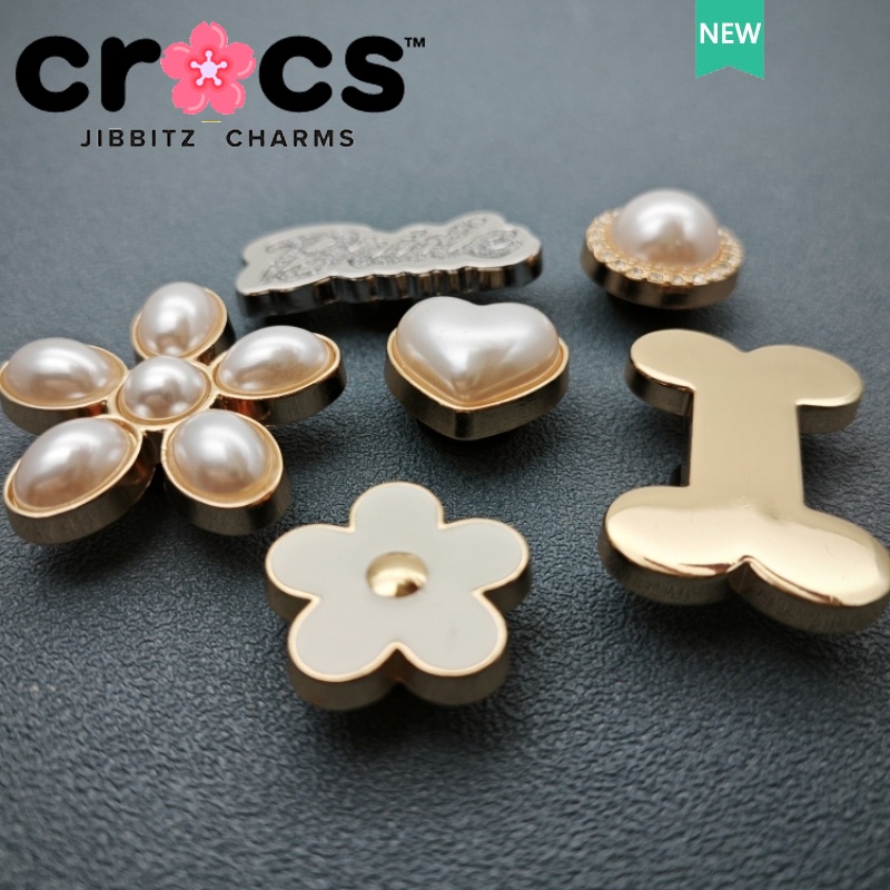 metal jibbitz crocs 鞋釦 白色珍珠 花朵 金屬 barbie 可愛裝飾釦 button charm