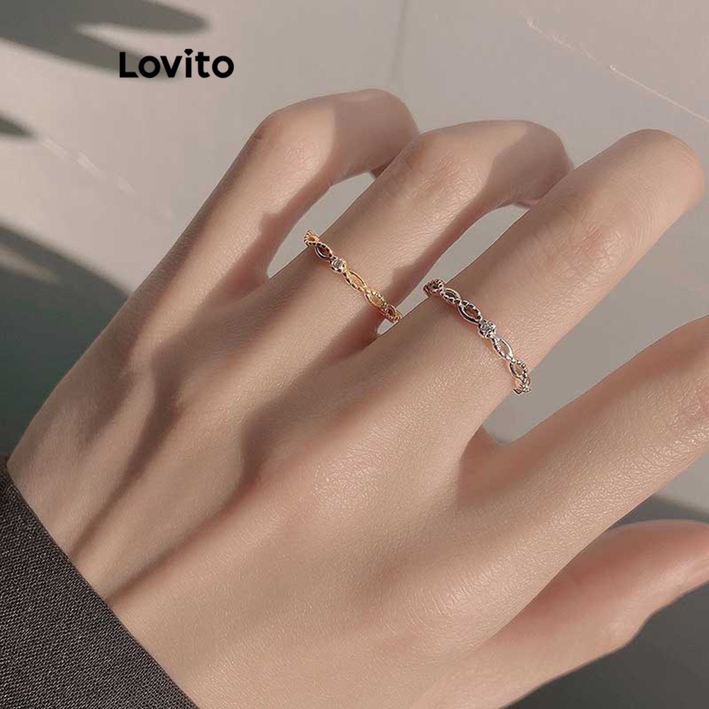 Lovito 女士休閒素色水鑽戒指 LFA06138 (金色/銀色)