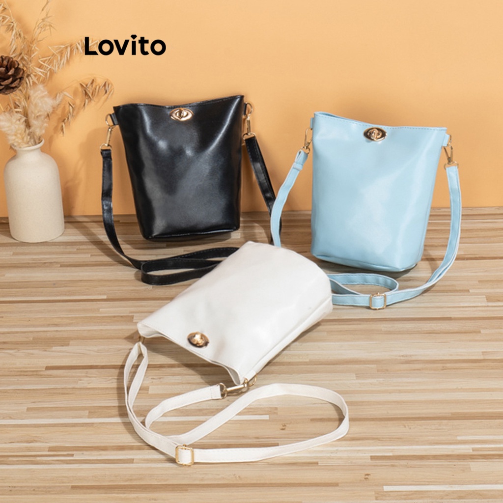 Lovito 女士休閒単色基本款小號斜背包 LFA06171 (白色/藍色/黑色)