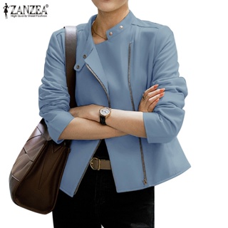 Zanzea 女式韓版圓領長袖按扣拉鍊束腰夾克