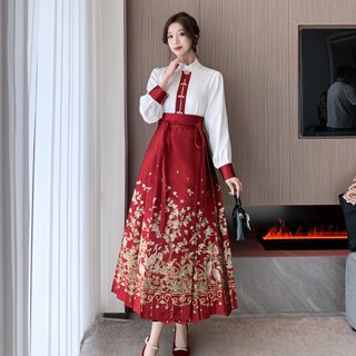 【桃喜Rich現貨】印花馬面裙系列 紅色馬面裙 婚服 敬酒服 新娘套裝 新款小個子 新中式國風訂婚服 改良漢服