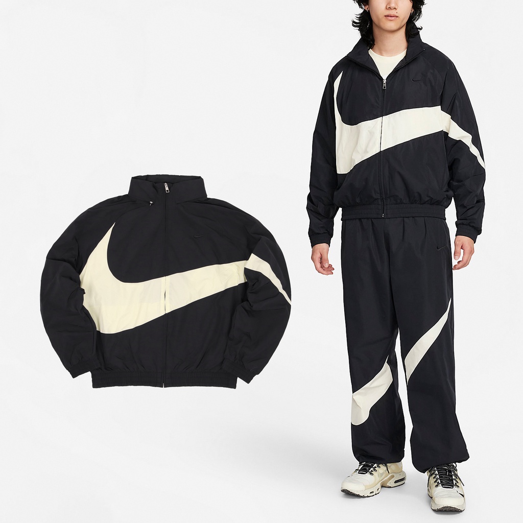 Nike 外套 Swoosh 男款 黑 風衣 防潑水 寬鬆 帽子收納【ACS】 FB7878-010