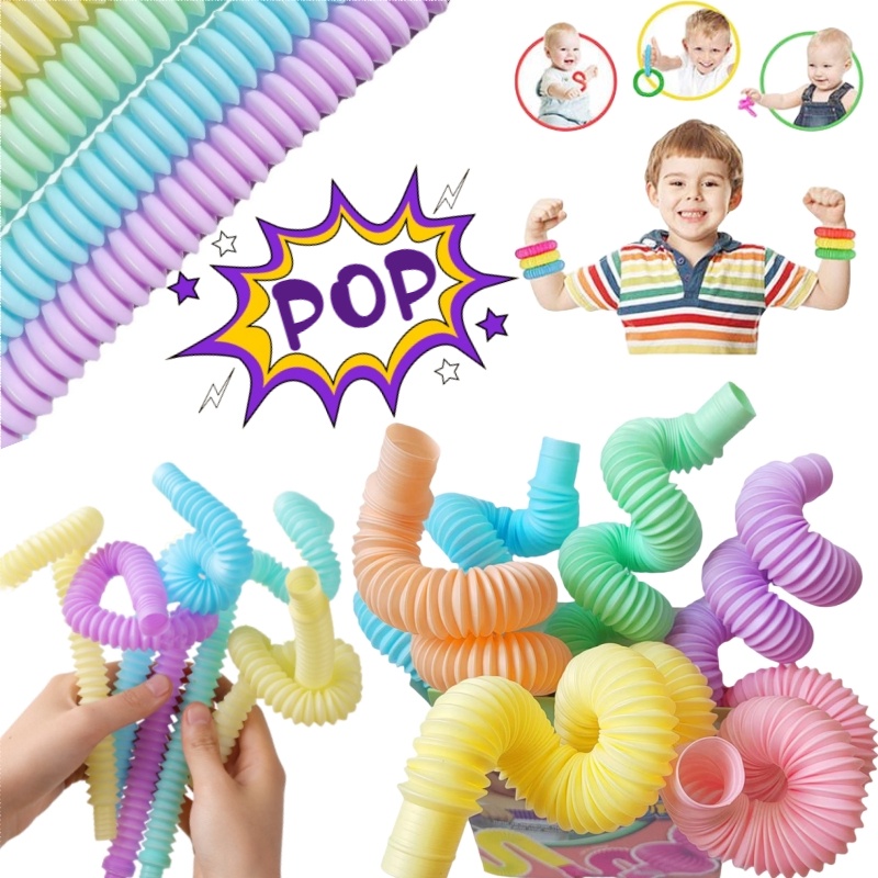 10 件裝馬卡龍彩色發光伸縮彈管可拉伸波紋管減壓益智玩具