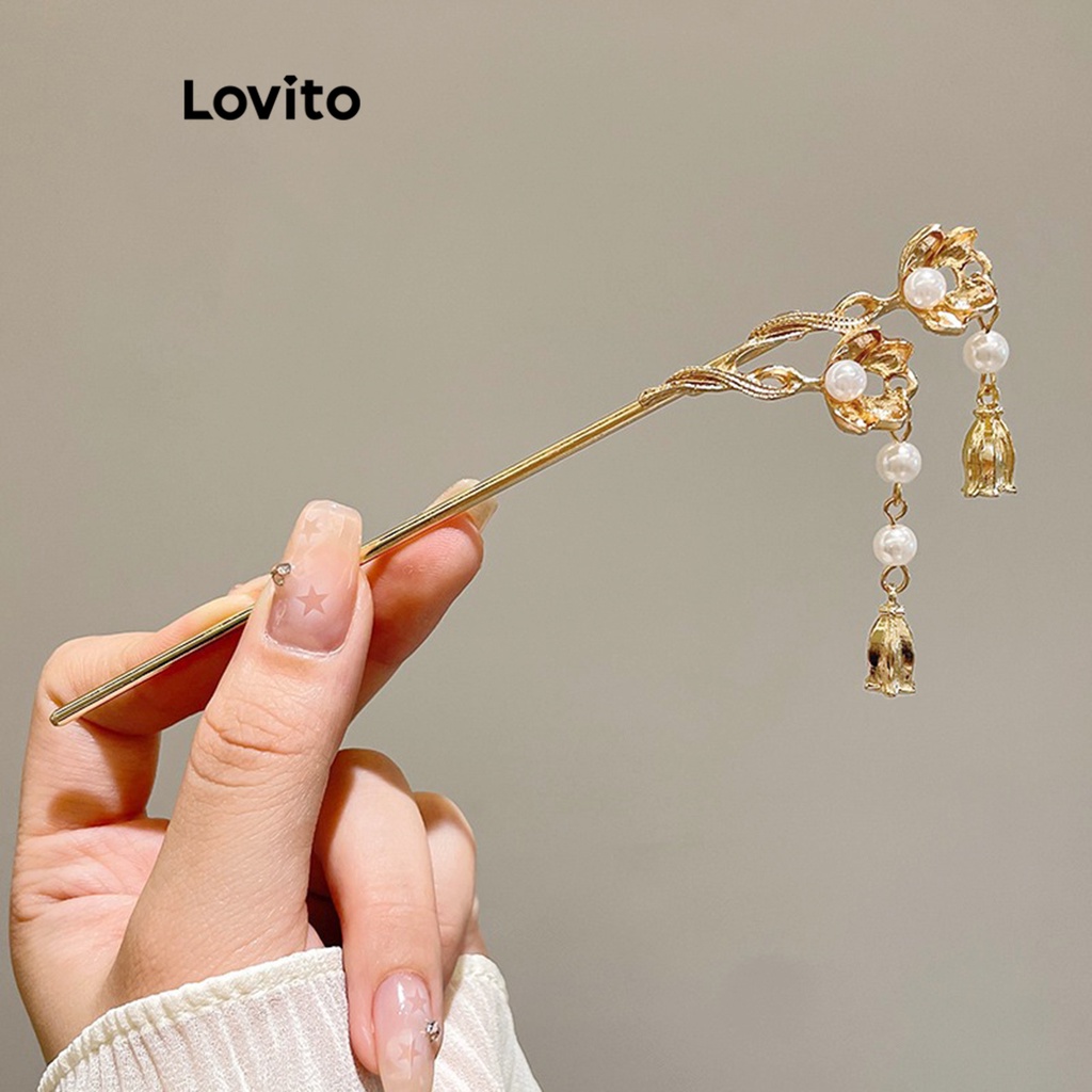 Lovito 女士休閒古風素色高級感盤發釵子 L63AD153 (金色/銀色)