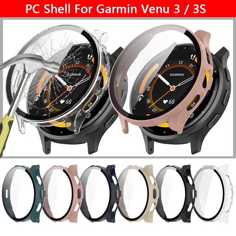 殼膜一體 適用於Garmin佳明Venu 3 3S智慧手錶外殼 PC+鋼化玻璃膜 精孔全包硬殼防摔保護套