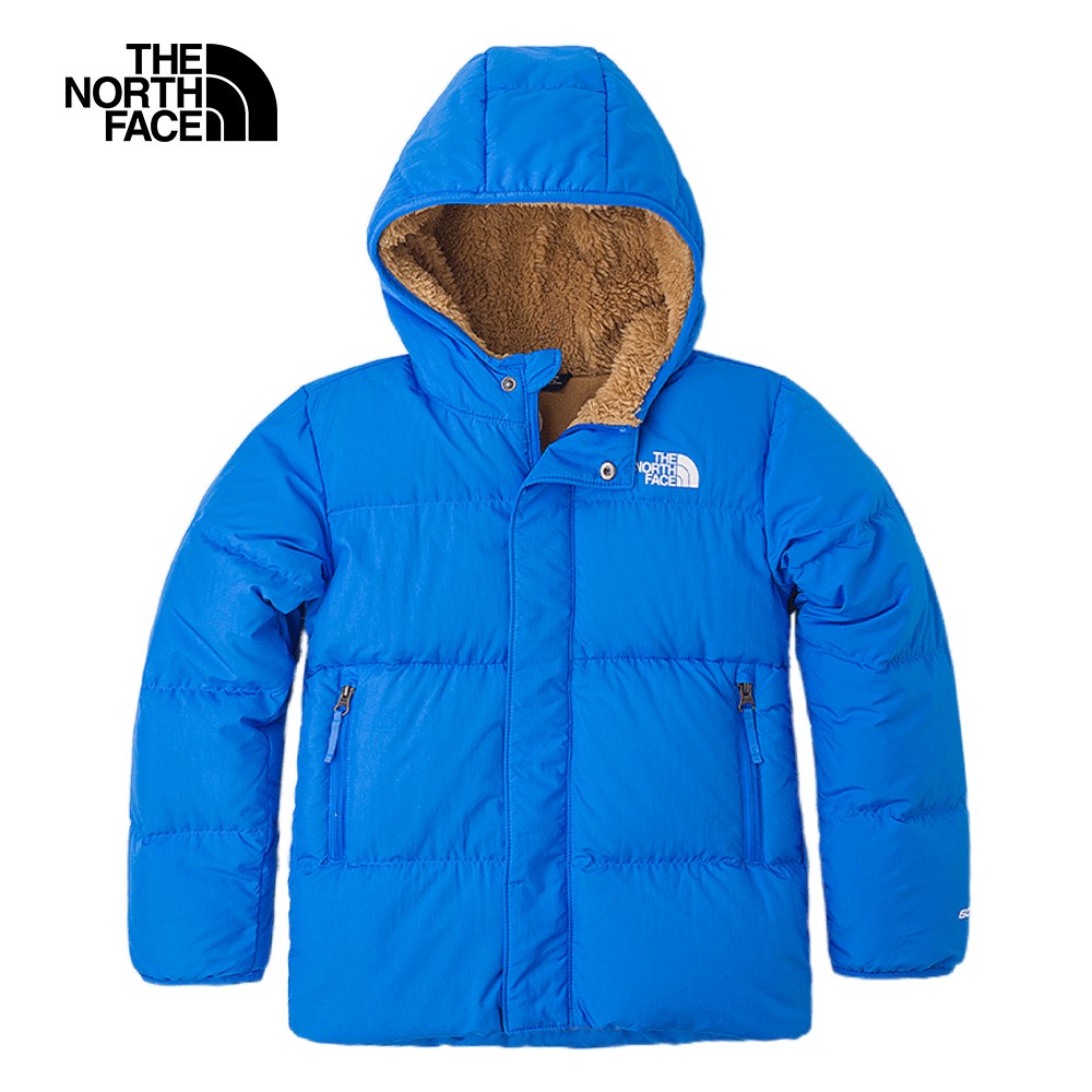 The North Face北面兒童藍色防潑水舒適保暖連帽羽絨外套｜82YLI0K