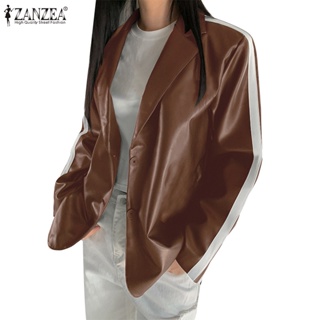 Zanzea 女式韓版翻領長袖拼接拼色寬鬆西裝外套