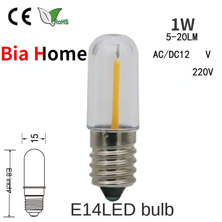 Bia 家用 LED 冰箱燈絲燈泡,E12/E14,1W,5V/12V/220V 可調光指示燈 T15
