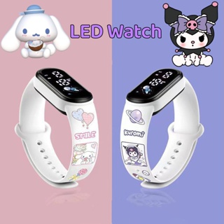 三麗鷗 LED 兒童手錶 Kuromi Cinnamoroll Hello Kitty 矽膠錶帶手錶防水觸摸時鐘韓式數字