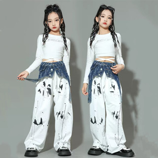 [超值新品 現貨]街舞套裝 兒童街舞服裝 爵士舞服裝 女童爵士舞新款錶演服兒童牛仔腰封街舞帥酷女團街舞演出服裝