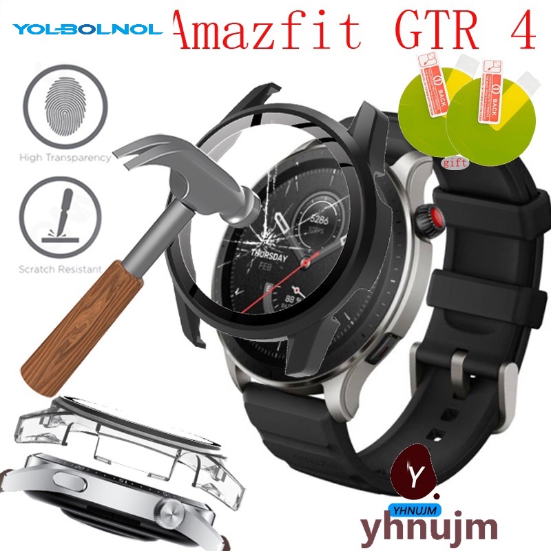 华米 Amazfit GTR 4 保护壳 保护套 玻璃钢化膜+PC一体壳 全屏覆盖 钢化膜 华米GTR4 手表保护膜