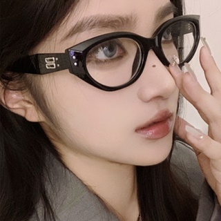 韓版復古貓眼黑框眼鏡女潮小臉時髦高級感素顏街拍眼鏡架可配鏡