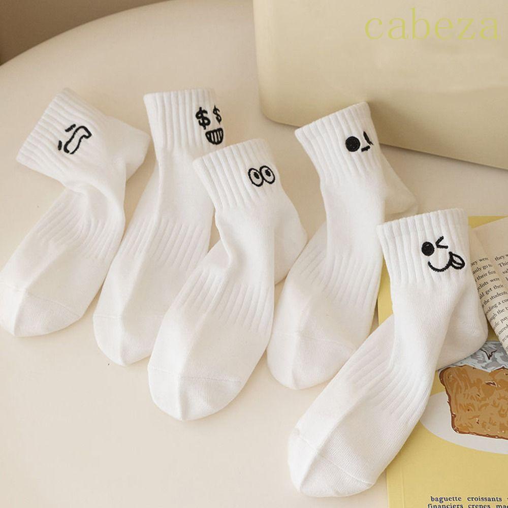 CABEZA眼睛刺繡襪子,原宿日語中筒襪,創意棉花異想天開Ins白色襪子女性