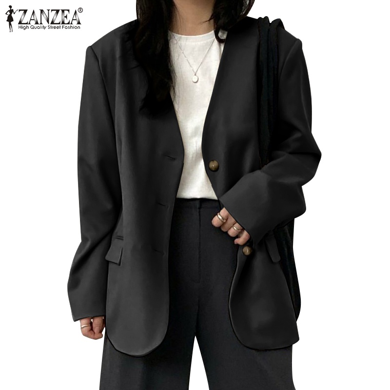 Zanzea 女式韓版長袖裝飾口袋翻蓋 V 領寬鬆西裝外套