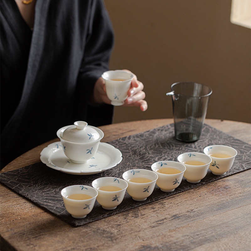 釉下彩青花手繪蘭花茶具套裝禮盒裝手工白瓷茶具套組功夫茶具