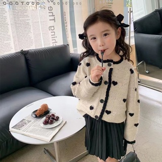 女童印花愛心針織外套素色毛衣兒童鏤空開衫韓國純棉嬰兒長袖上衣