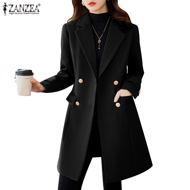 Zanzea 女式韓版翻領 V 領長袖裝飾口袋西裝外套