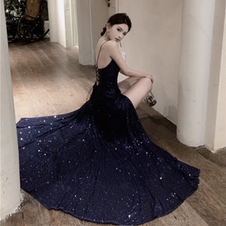 Miguo 海底星河 性感亮片吊帶拖地連衣裙 S-L 生日宴會 畢業晚會 成人禮 宴會禮服 長裙洋裝 3716