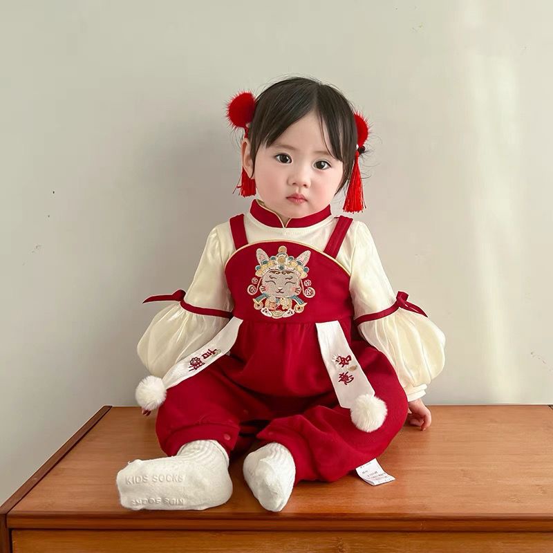 嬰兒衣服春秋裝新生寶寶滿月百天週歲禮服包屁衣中國風唐裝哈衣服