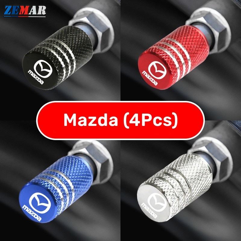 MAZDA 4 件裝馬自達汽車輪胎氣門嘴蓋激光印刷汽車標誌汽車自行車金屬零件適用於馬自達 2 3 CX5 CX30 CX
