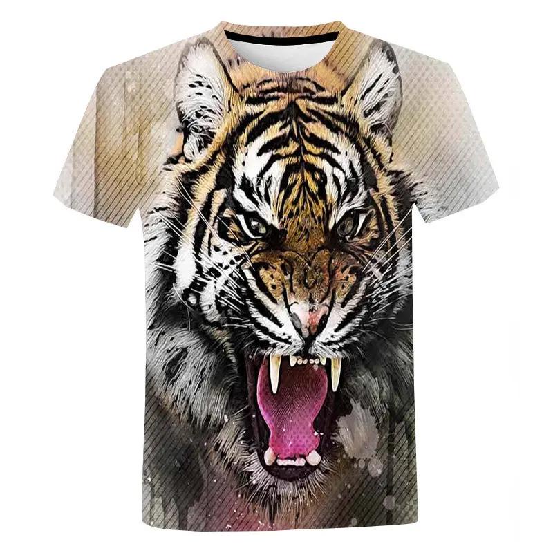 夏季老虎 3d 印花 T 恤衣服動物圖案上衣原宿超大服裝男士 T 恤復古 T 恤