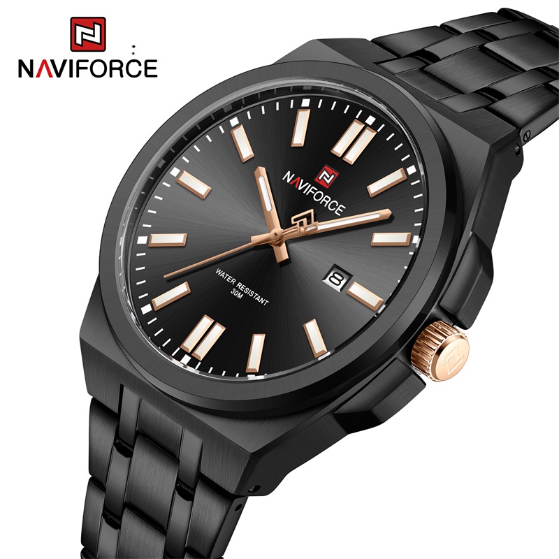 Naviforce 男士手錶時尚休閒防水石英手錶不銹鋼錶帶夜光時鐘