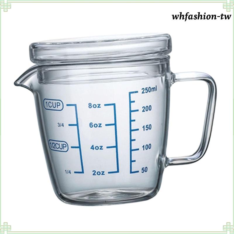 [WhfashionTW] 玻璃量杯透明多功能帶把手蓋子保溫杯烘焙實驗調酒壺杯
