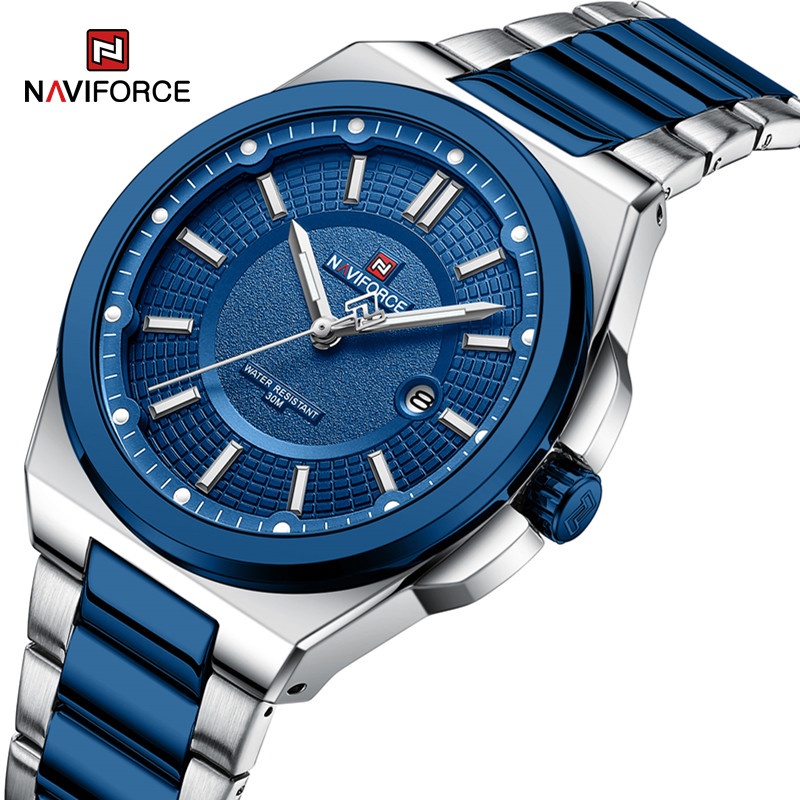 Naviforce 9212 全新男士品牌豪華日期藍色不銹鋼運動軍用石英原裝時鐘