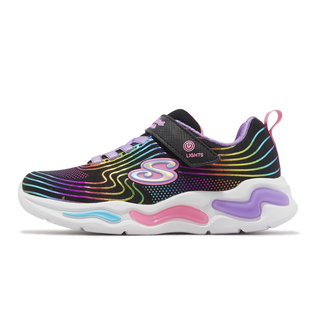 Skechers 童鞋 S Lights-Wavy Beams 黑 彩色 燈鞋 發光 小朋友 302338LBKMT
