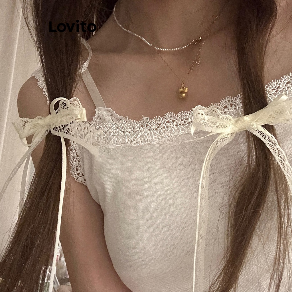 Lovito 女用休閒素色蝴蝶結蕾絲髮夾 LFA06149 (白色)