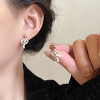 甜美少女復古銀蛇鋯石金屬經典耳環耳釘耳飾配飾