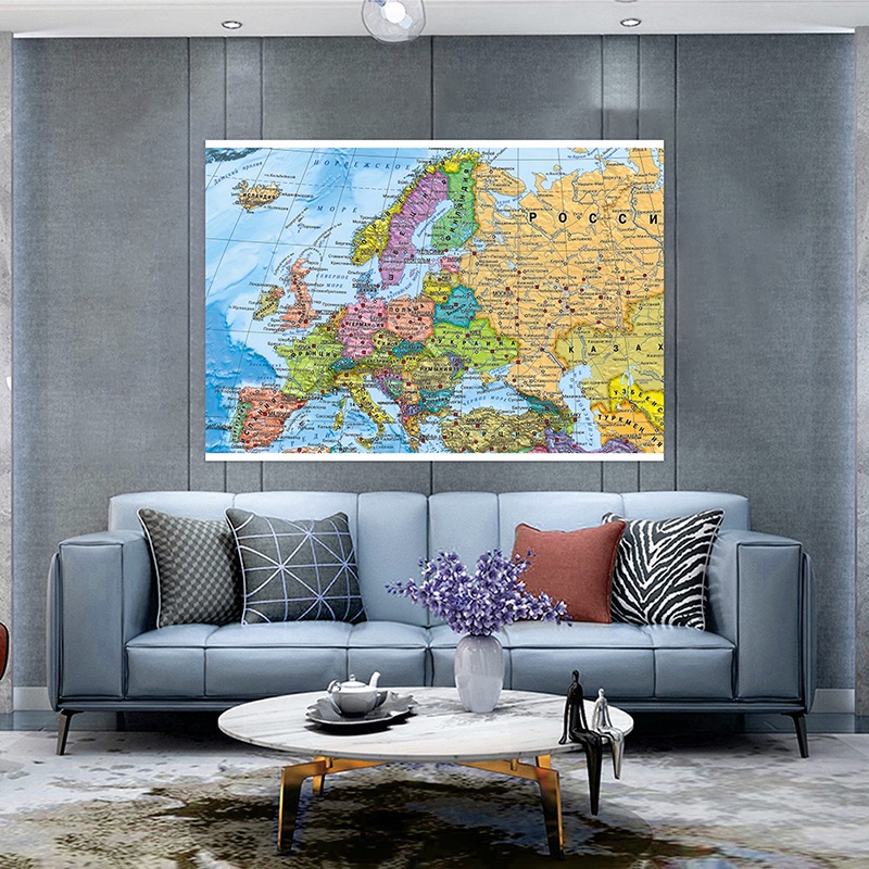 Possbay 可折疊俄羅斯地圖系列背景佈局歐洲地圖政治分佈地圖牆藝術海報家居裝飾-帆布地圖