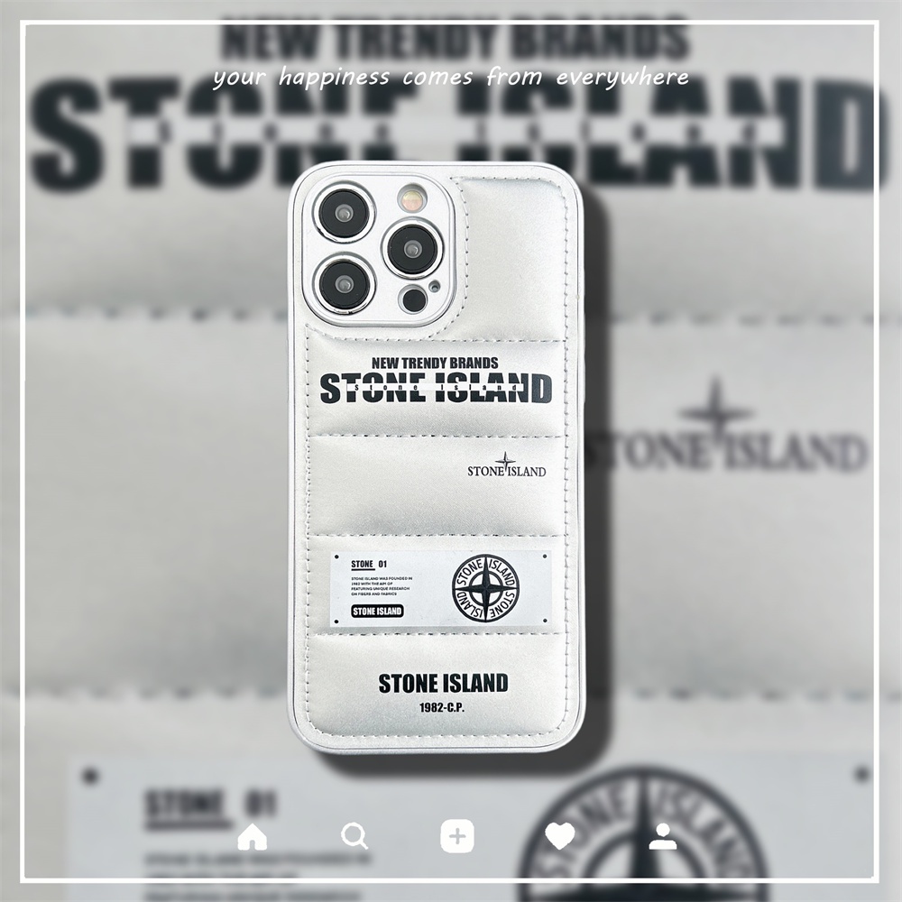 Juj Luxury Stone Island 品牌皮革火山圖案手機殼適用於 IPhone 13 Pro 14 Pro