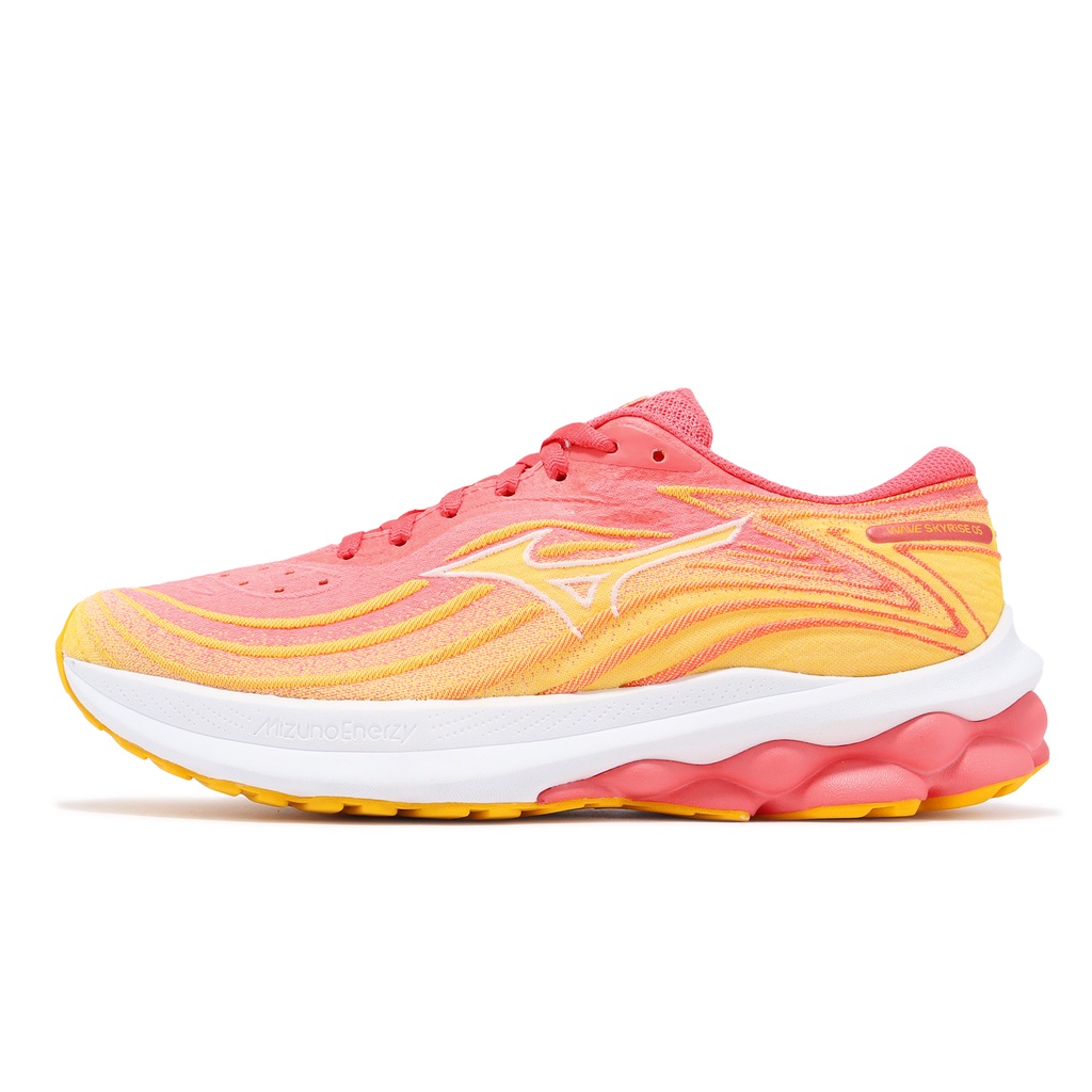 Mizuno 慢跑鞋 Wave Skyrise 5 桃紅 黃橘 美津濃 避震回彈 女鞋【ACS】 J1GD2409-22