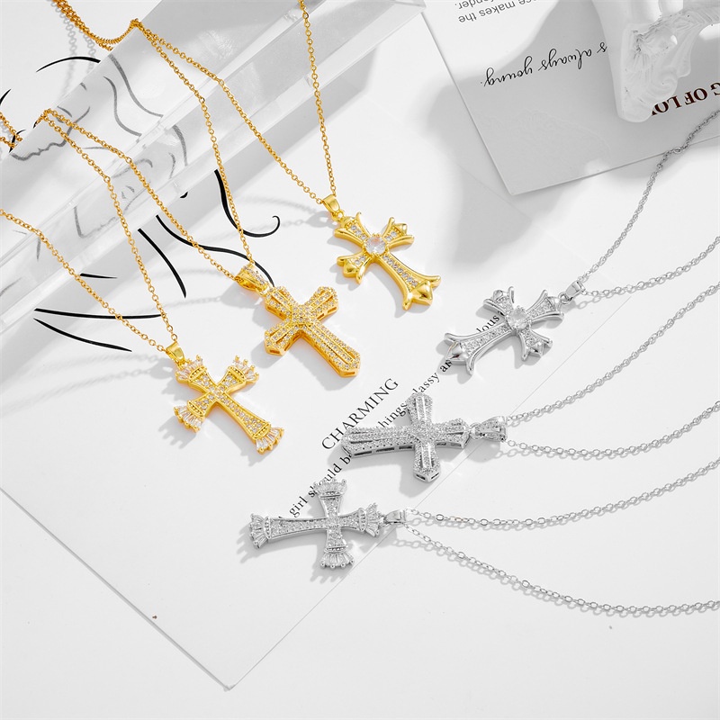 Xiaoboacc 鍍金鑽石十字架吊墜帶項鍊女士小眾鋯石鎖骨鏈項鍊首飾