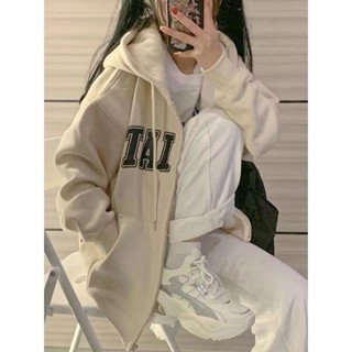 美式復古上衣 潮牌衣服 開衫外套 連帽衛衣 小眾 炸街上衣 長袖上衣 拉鏈外套 女生衣服