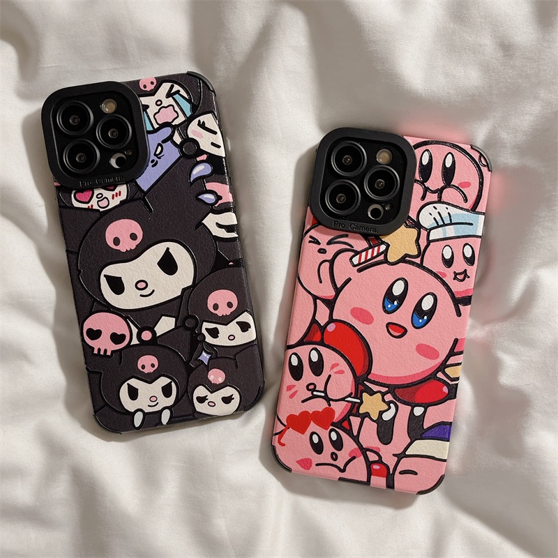 【Kuromi &amp; Kirby】可愛時尚皮革 iPhone 15 Pro Max 14 Pro 手機殼 iPhone 1