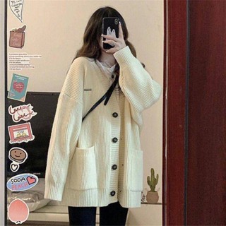 🌟Lovely愛出貨🌟 軟糯奶fufu的V領開衫毛衣女春秋新款寬鬆慵懶風學生針織衫外套女東大門款韓款韓版