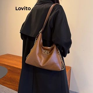 Lovito 女士休閒素色基本款單肩托特包 LFA04022 (棕色/黑色)