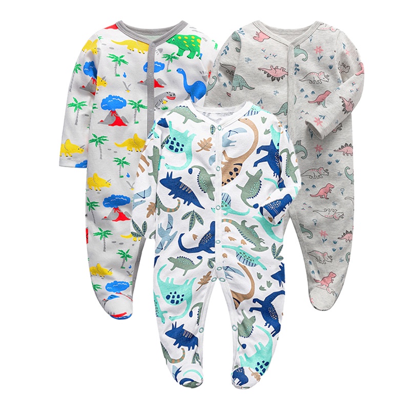 新生男嬰衣服有腳睡衣睡衣帶拉鍊 0-12M 棉質嬰兒連身衣