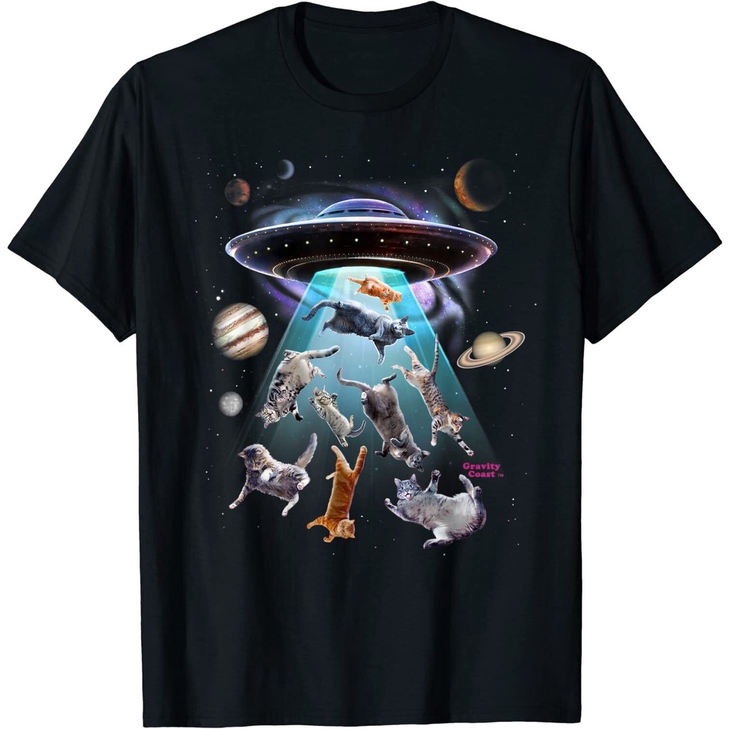 外星人在宇宙空間時尚男士 T 恤中感應貓飛碟