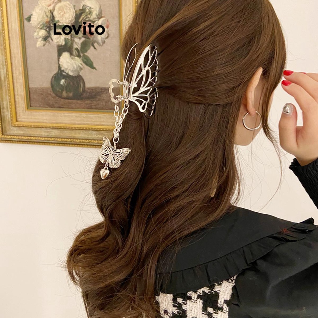 Lovito 女士休閒蝴蝶金屬髮夾 LFA08152 (銀色)