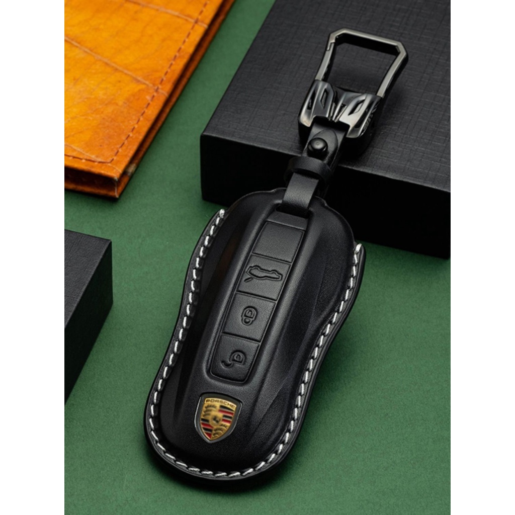 精品保時捷鑰匙套真皮Macan Cayenne凱燕911 Cayman Panamera帕梅 Taycan718全包鑰匙