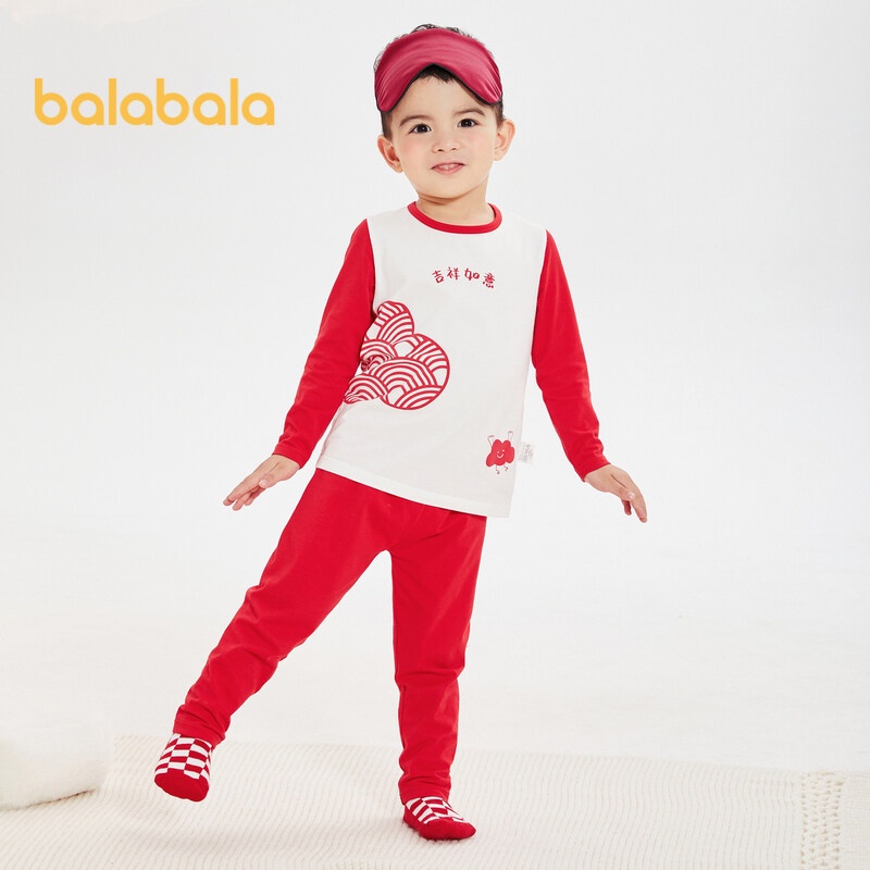 Balabalachildren Long Johns Set 內衣女孩新年季紅色打底嬰兒睡衣