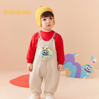 Balabala兒童套裝嬰兒背帶兩件套嬰兒衣服兒童衣服2024新年時尚